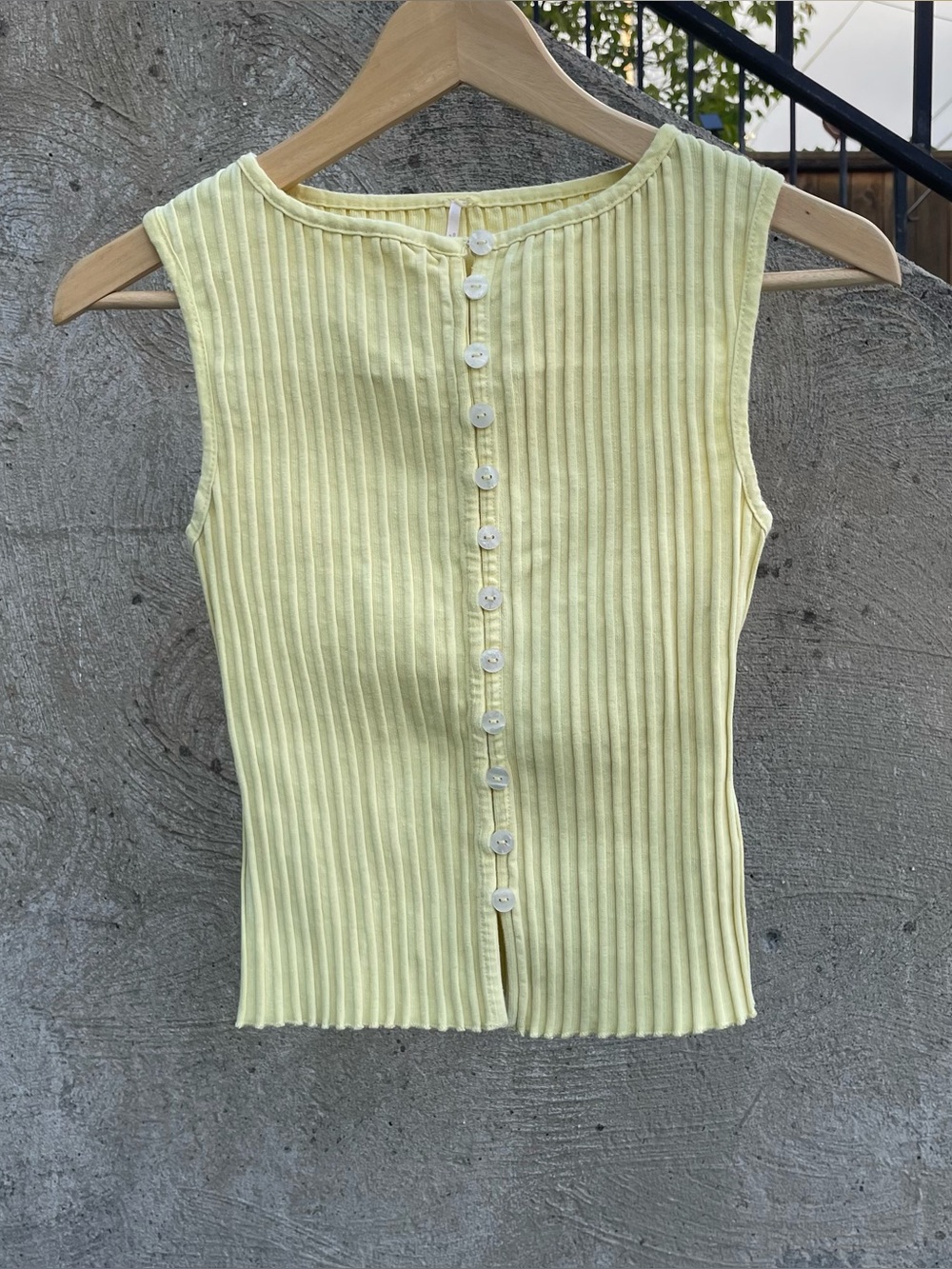 Yellow Free People Tilly ribbed button front tank top size XS